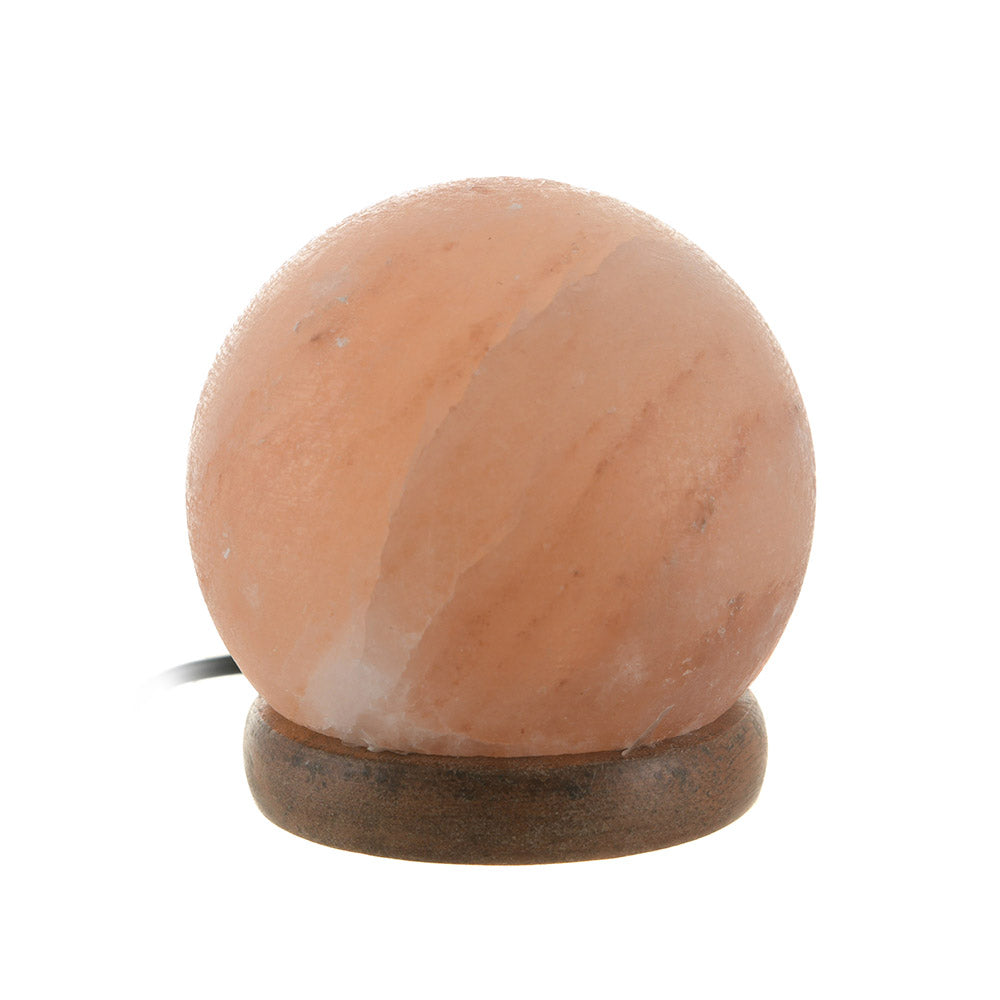 SALT LAMP USB Globe Natural Wood Base 8cm