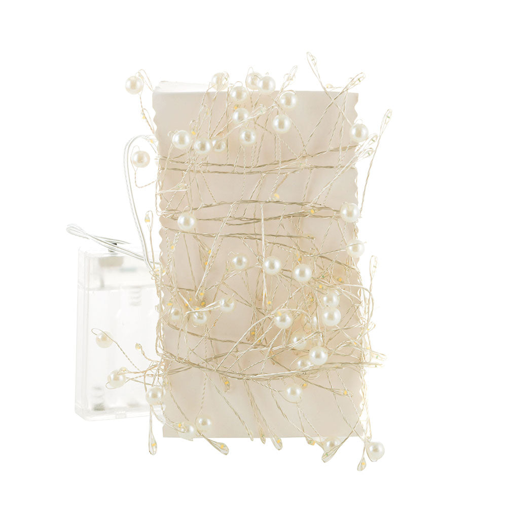 Beaded Rope Light Silver Pearl Bead String Lights – Karma Living