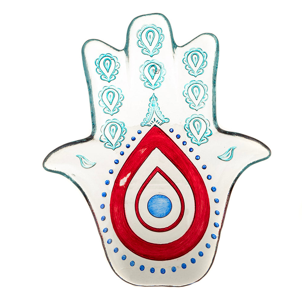 Hamsa Plate Red & Turquoise 32cm
