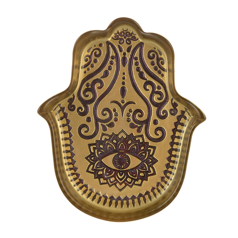 Hamsa Plate Gold & Plum 21x17x3cm
