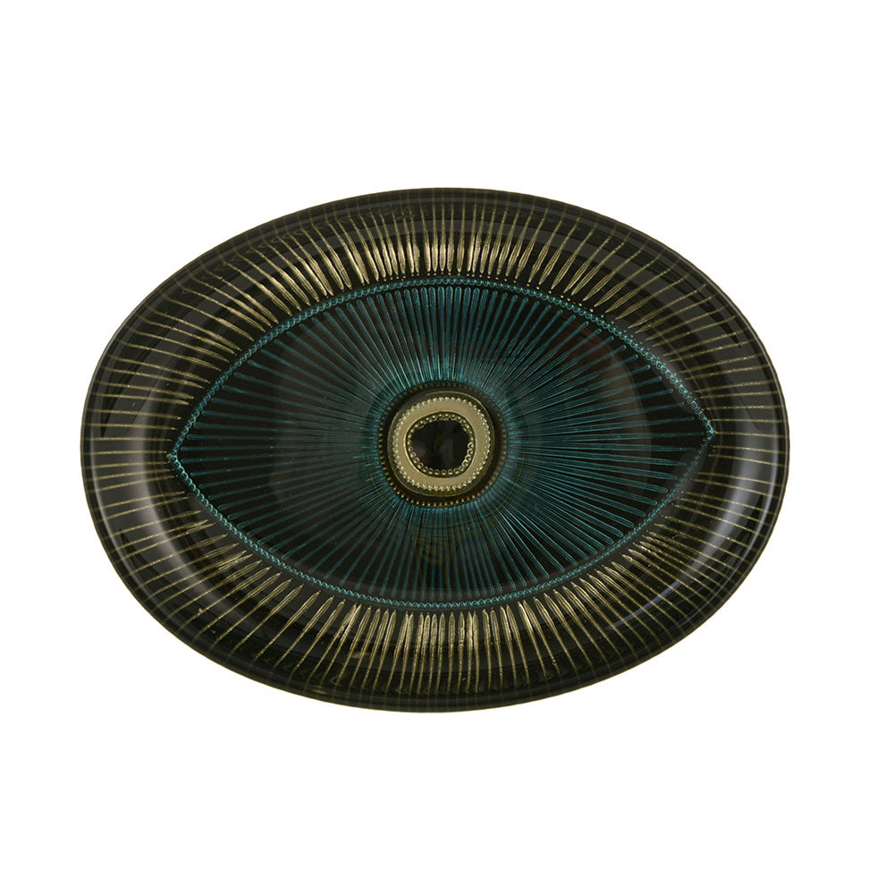 Evil Eye Oval Plate Teal Black & Gold  22x16x2cm