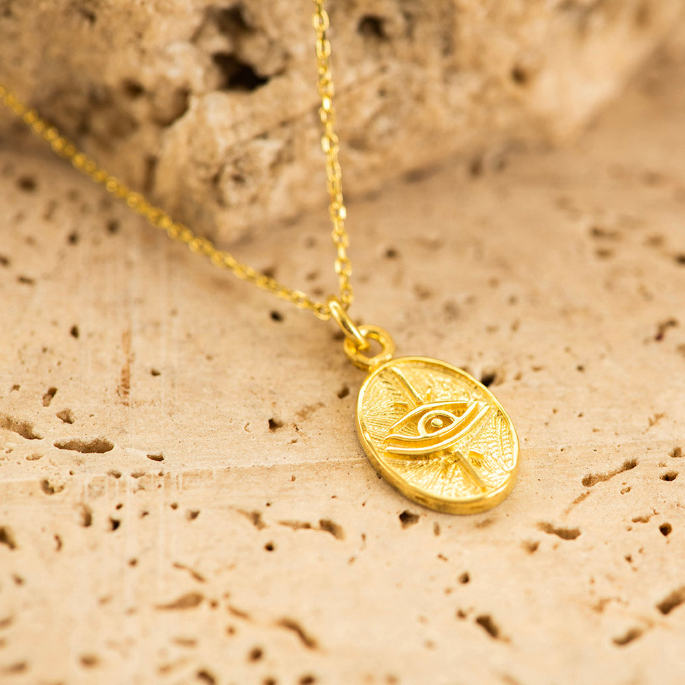 Oval Evil Eye Pendant Necklace Silver Gold Coated