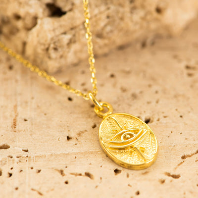 Oval Evil Eye Pendant Necklace Silver Gold Coated