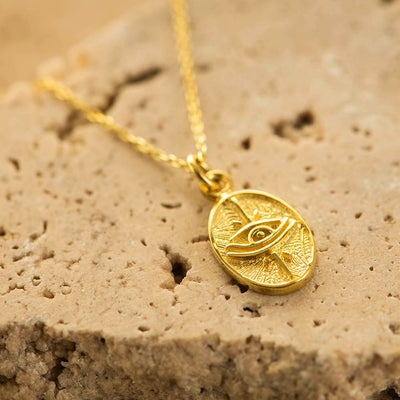 Oval Evil Eye Pendant Necklace Silver Gold Coated