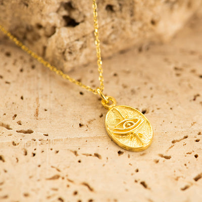 Oval Evil Eye Pendant Necklace Silver Gold Coated