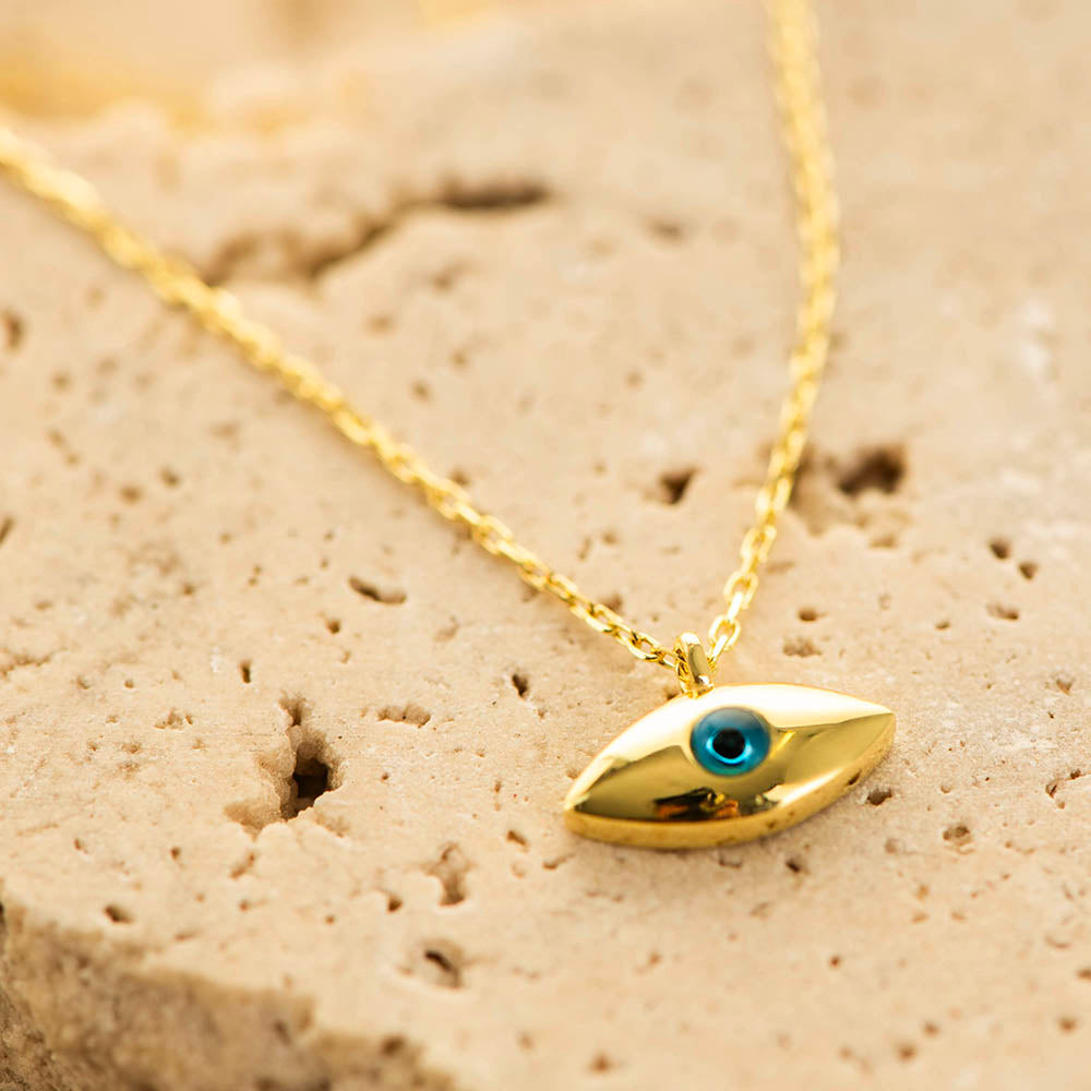 Aqua Evil Eye Necklace Silver Gold Coated