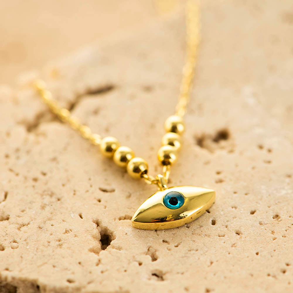 Aqua Evil Eye Necklace Silver Gold Coated