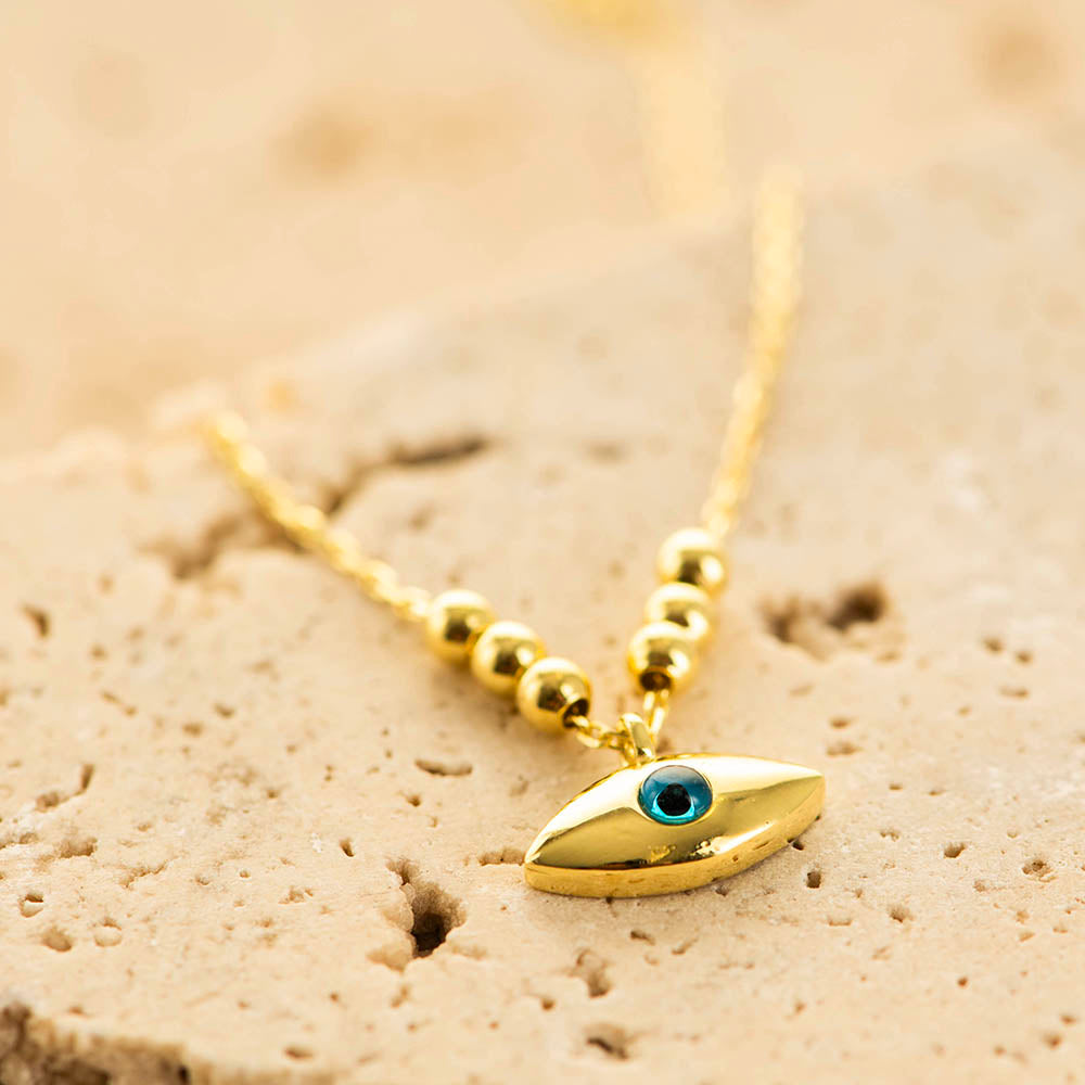 Aqua Evil Eye Necklace Silver Gold Coated