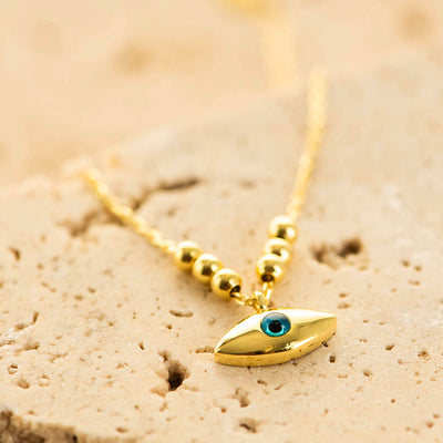 Aqua Evil Eye Necklace Silver Gold Coated