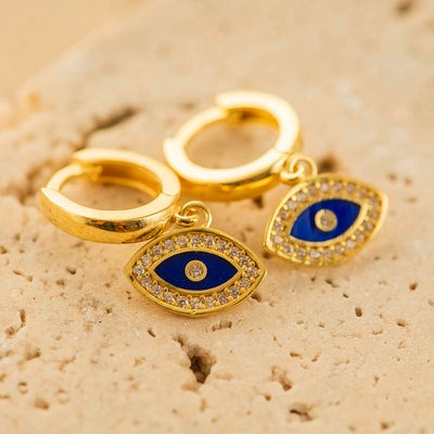 Navy Evil Eye Earrings Silver Gold Coated