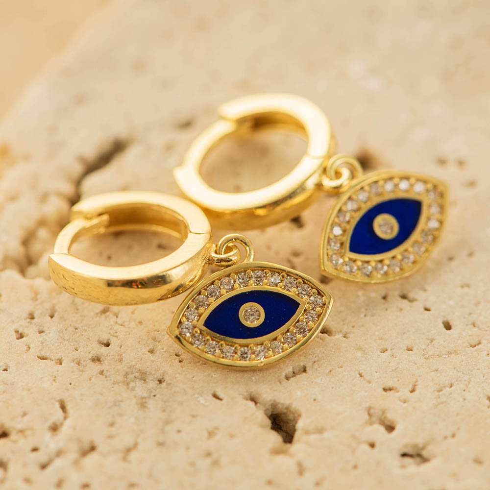 Navy Evil Eye Earrings Silver Gold Coated