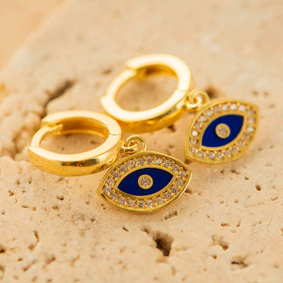 Navy Evil Eye Earrings Silver Gold Coated