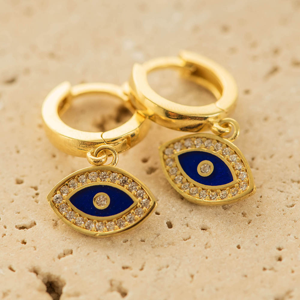 Navy Evil Eye Earrings Silver Gold Coated