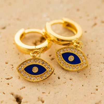 Navy Evil Eye Earrings Silver Gold Coated