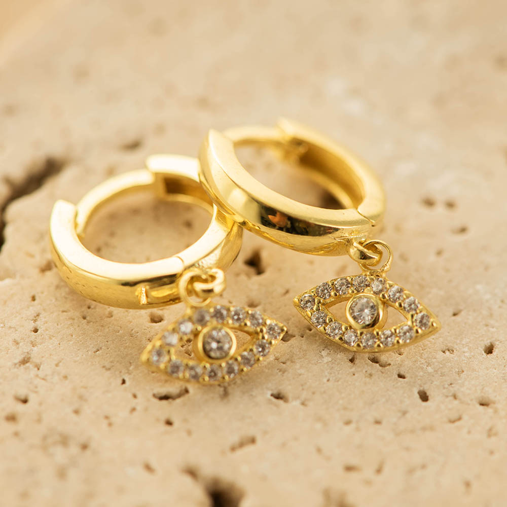 White Evil Eye Earrings Silver Gold Coated