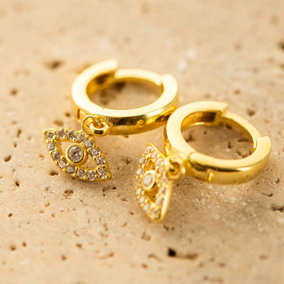 White Evil Eye Earrings Silver Gold Coated