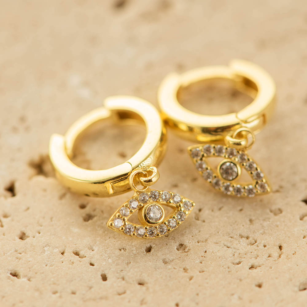 Evil Eye Earings CZ Silver Gold Coated