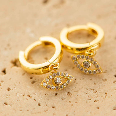 White Evil Eye Earrings Silver Gold Coated