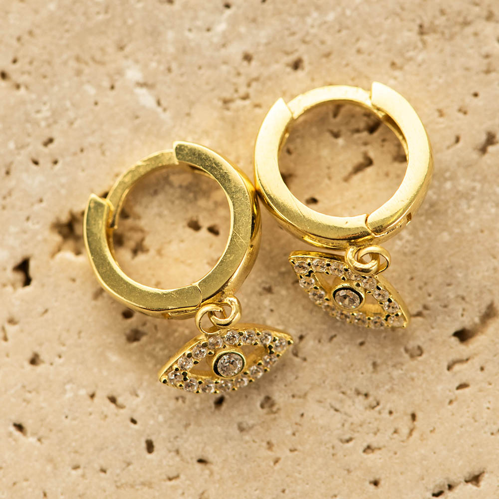Evil Eye Earings CZ Silver Gold Coated