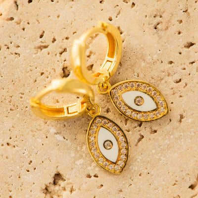 White Evil Eye Earrings Silver Gold Coated