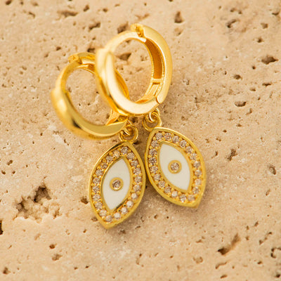 White Evil Eye Earrings Silver Gold Coated