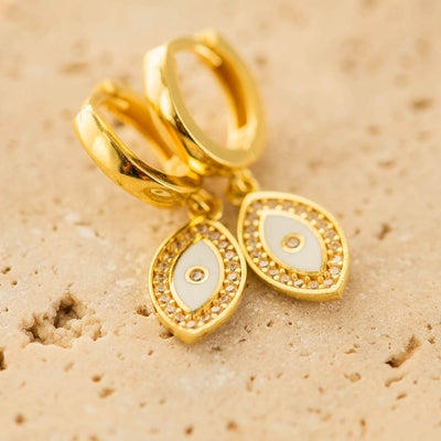 White Evil Eye Earrings Silver Gold Coated