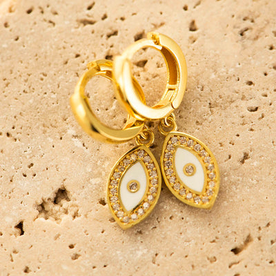 White Evil Eye Earrings Silver Gold Coated