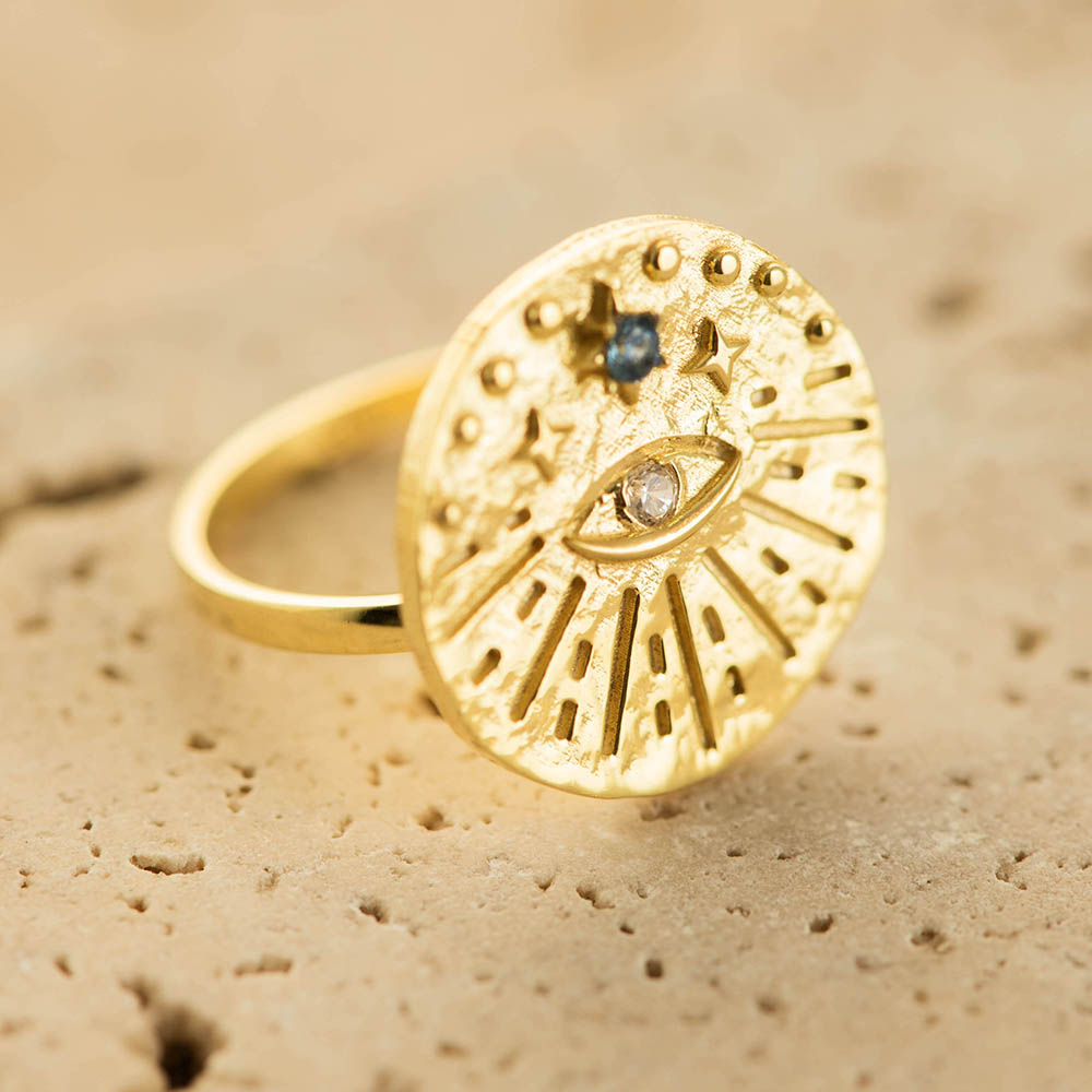Round Evil Eye with CZ Ring Silver Gold Coated