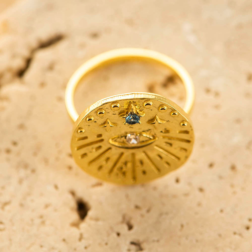 Round Evil Eye with CZ Ring Silver Gold Coated