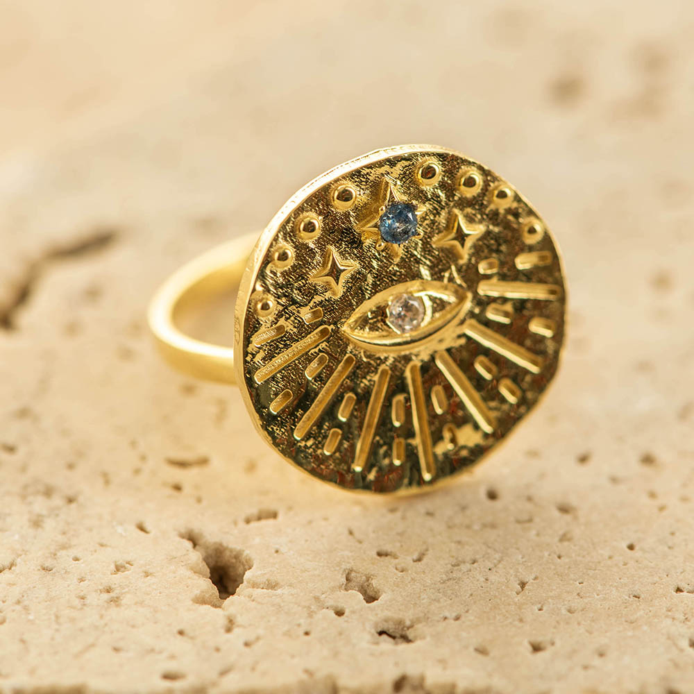 Round Evil Eye with CZ Ring Silver Gold Coated
