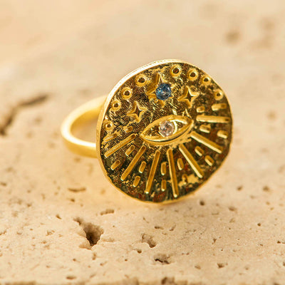 Round Evil Eye with CZ Ring Silver Gold Coated