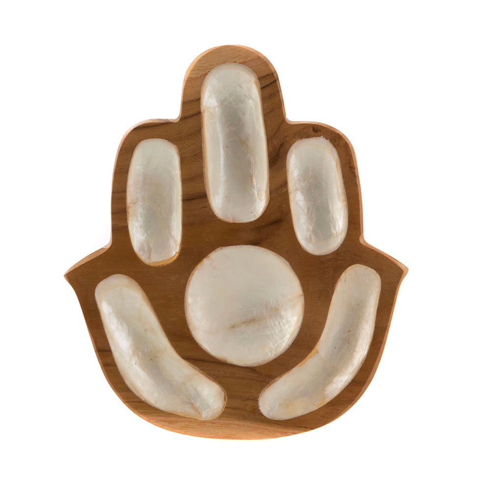 Hamsa Capiz & Wood Bowl 14x16cm