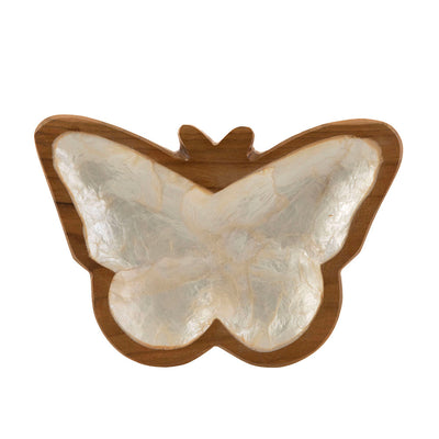 Butterfly Capiz & Wood Bowl 17x12cm