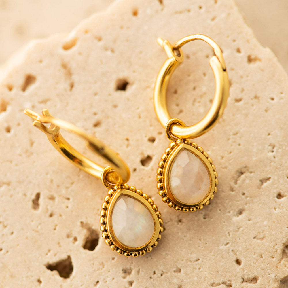 Moonstone Hoop Earrings Gold Plated
