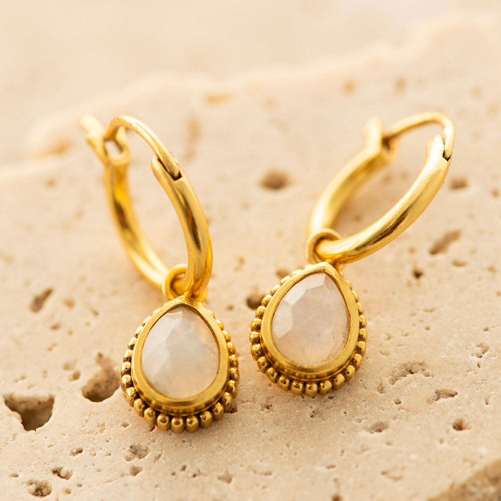 Moonstone Hoop Earrings Gold Plated