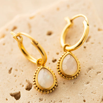 Moonstone Hoop Earrings Gold Plated