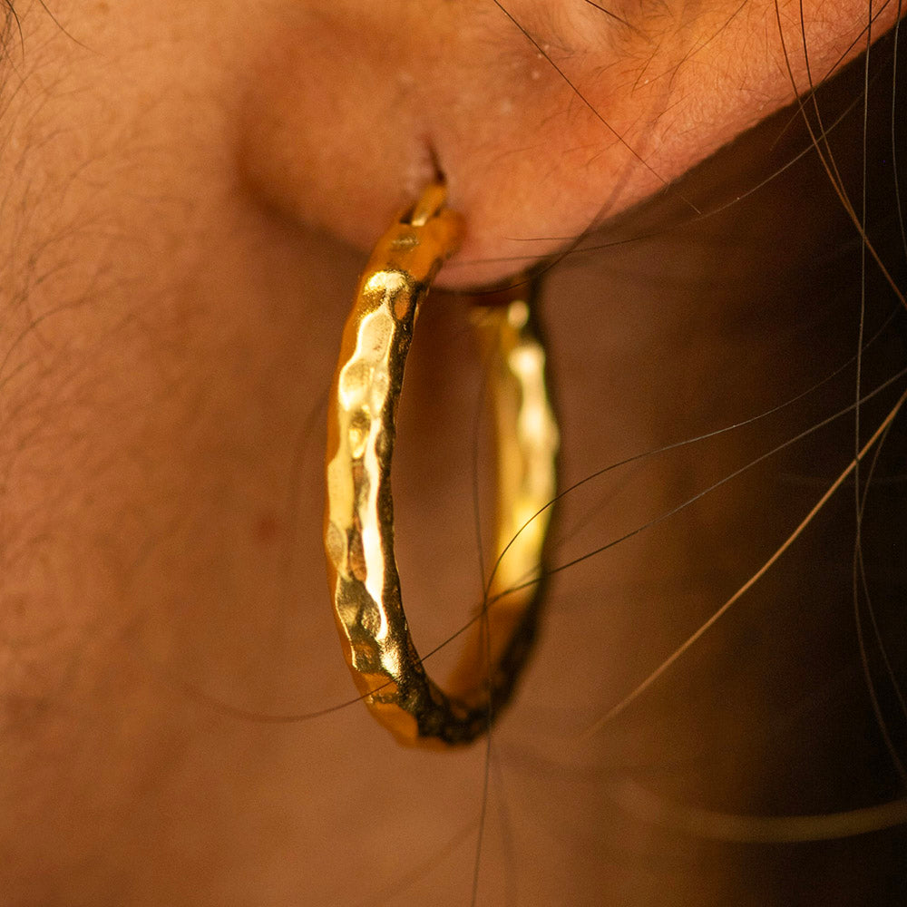 Hammered Hoop Earrings Gold Plated
