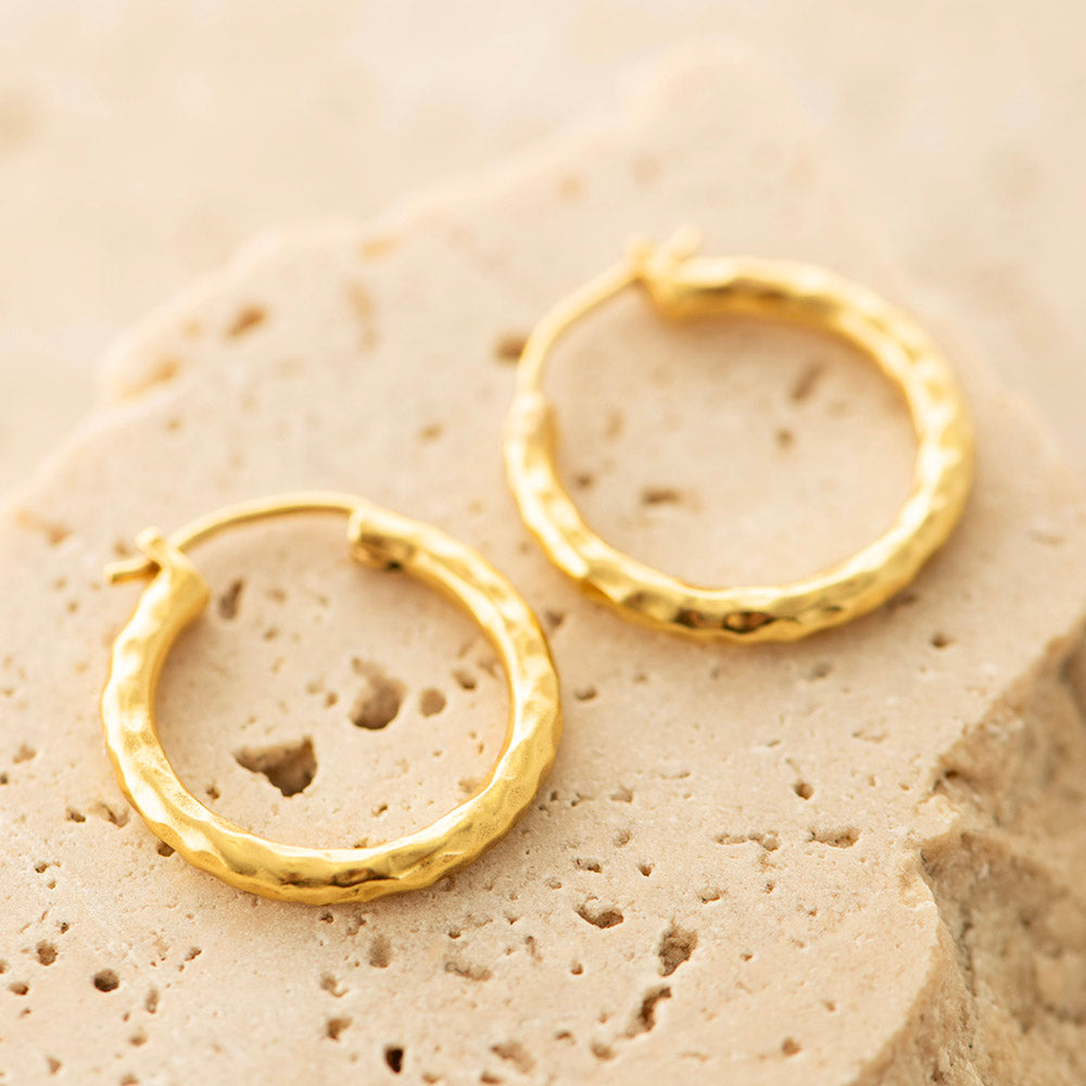 Hammered Hoop Earrings Gold Plated