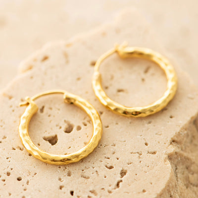 Hammered Hoop Earrings Gold Plated
