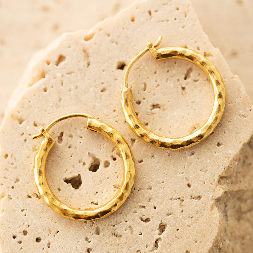Hammered Hoop Earrings Gold Plated
