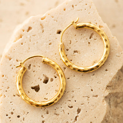 Hammered Hoop Earrings Gold Plated