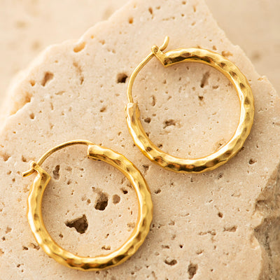 Hammered Hoop Earrings Gold Plated