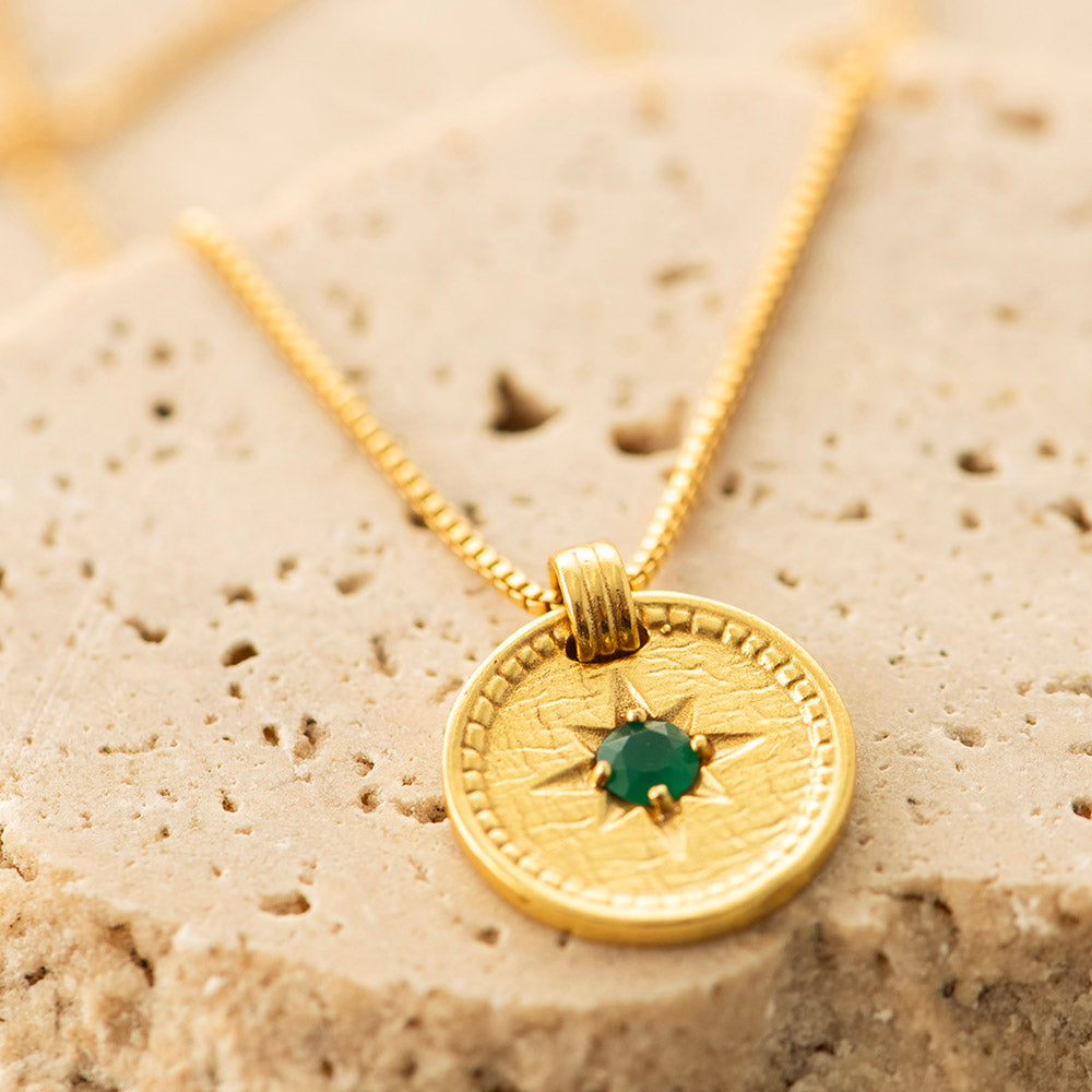 Green Onyx Necklace Gold Plated