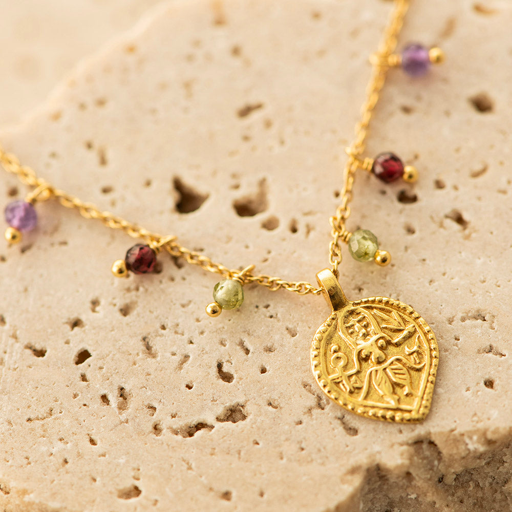 Amethyst Peridot Garnet Charms Necklace Gold Plated