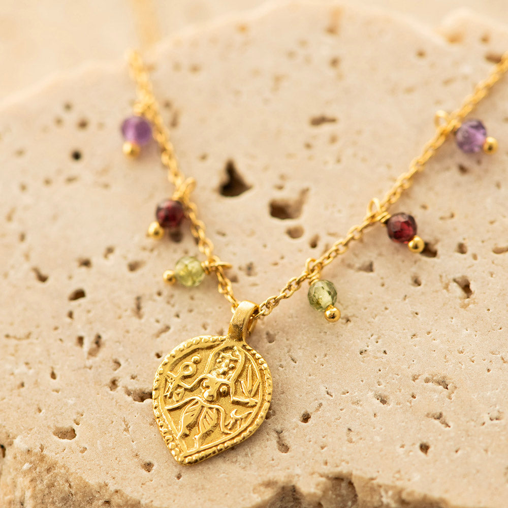 Amethyst Peridot Garnet Charms Necklace Gold Plated