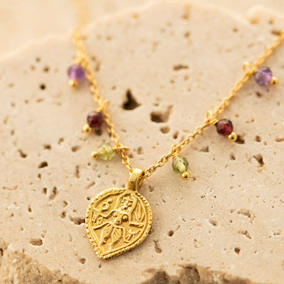 Amethyst Peridot Garnet Charms Necklace Gold Plated