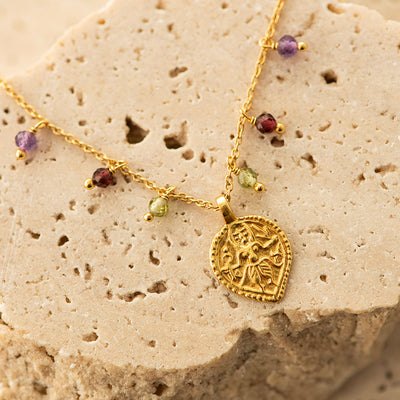 Amethyst Peridot Garnet Charms Necklace Gold Plated