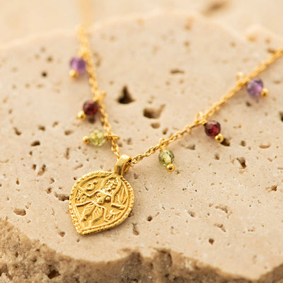 Amethyst Peridot Garnet Charms Necklace Gold Plated