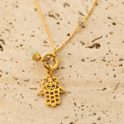 Hamsa & Labradorite Necklace Gold Plated