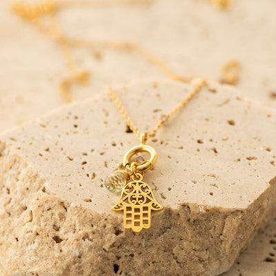 Hamsa & Labradorite Necklace Gold Plated